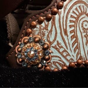 Turquoise & Brown Studded Western Horse Bronc Halter Crystal Conchos